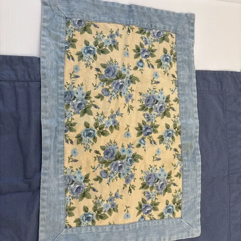 Placemats Set of Four Blue, Yellow and Green With Flowers